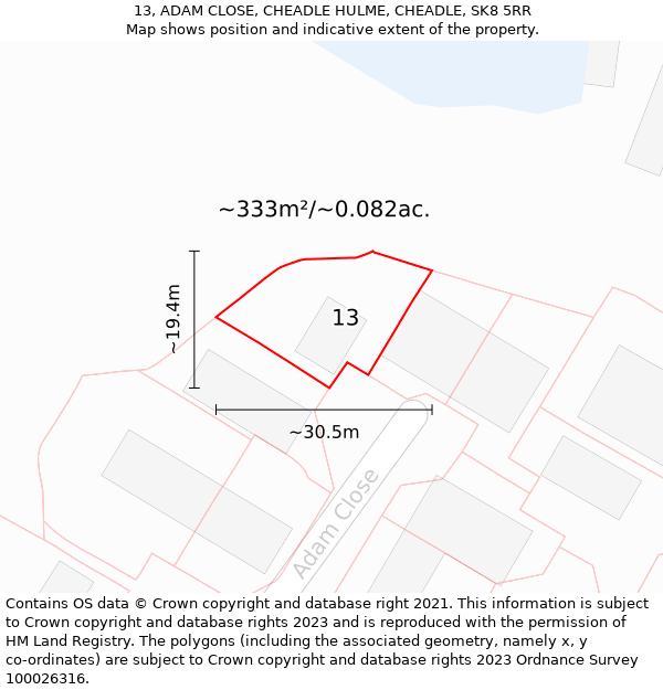 13, ADAM CLOSE, CHEADLE HULME, CHEADLE, SK8 5RR: Plot and title map