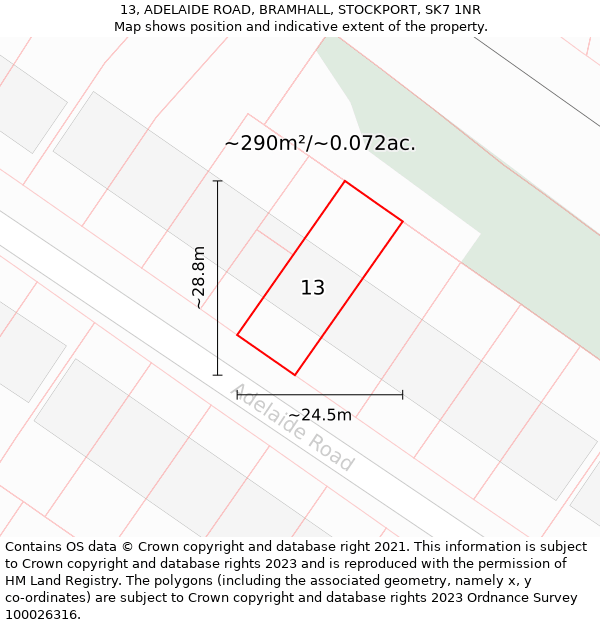 13, ADELAIDE ROAD, BRAMHALL, STOCKPORT, SK7 1NR: Plot and title map