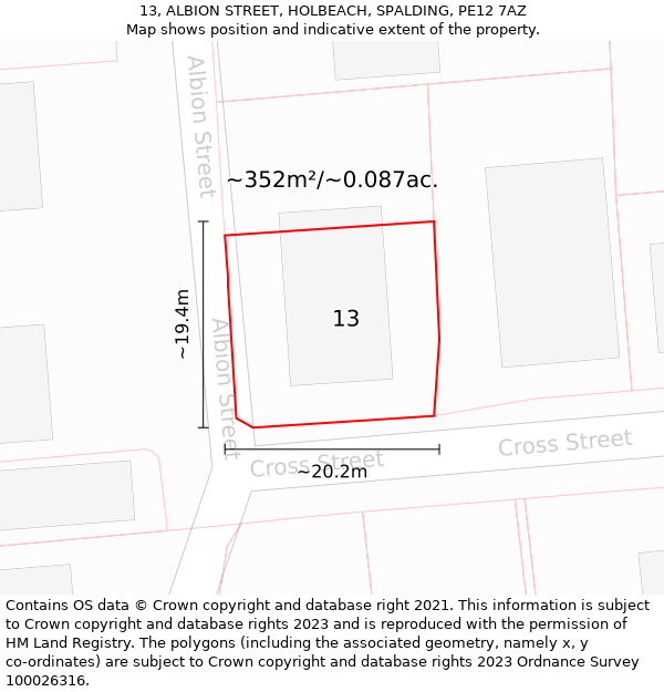 13, ALBION STREET, HOLBEACH, SPALDING, PE12 7AZ: Plot and title map