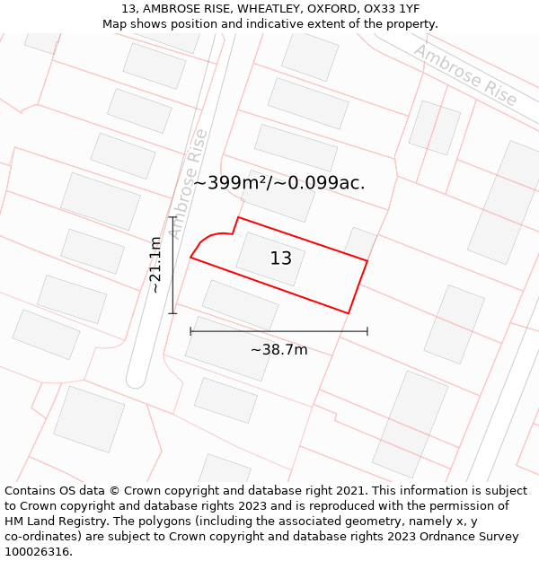 13, AMBROSE RISE, WHEATLEY, OXFORD, OX33 1YF: Plot and title map