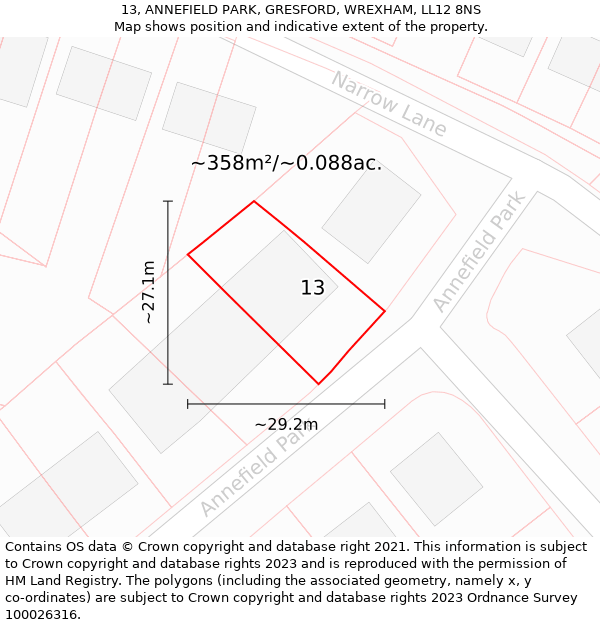 13, ANNEFIELD PARK, GRESFORD, WREXHAM, LL12 8NS: Plot and title map