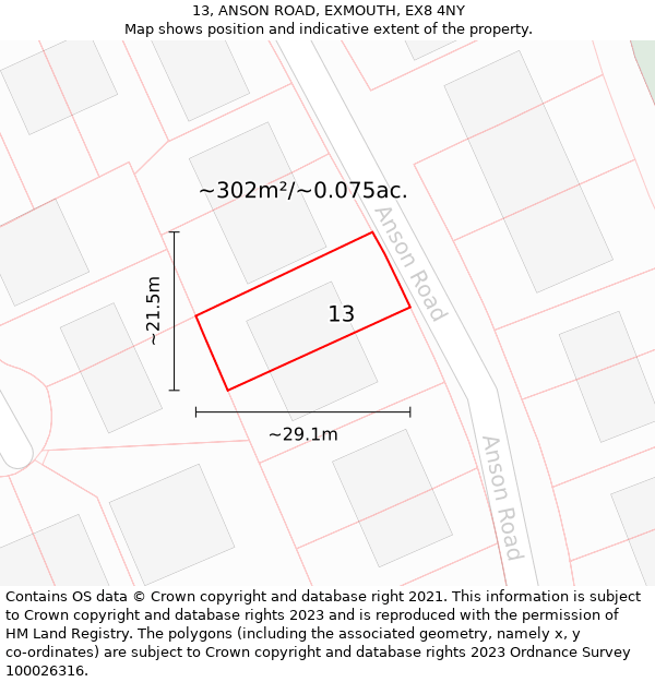 13, ANSON ROAD, EXMOUTH, EX8 4NY: Plot and title map