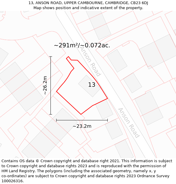 13, ANSON ROAD, UPPER CAMBOURNE, CAMBRIDGE, CB23 6DJ: Plot and title map