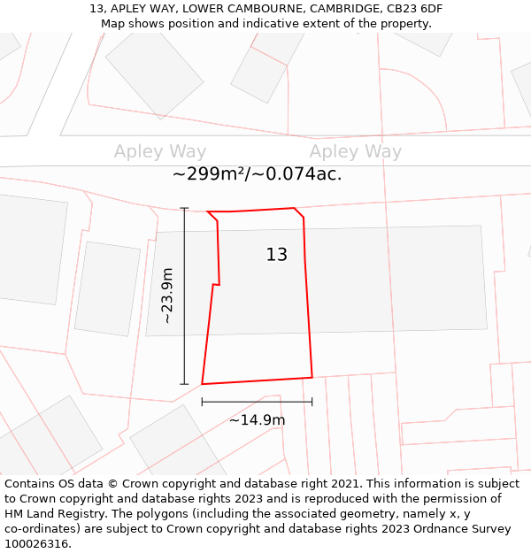 13, APLEY WAY, LOWER CAMBOURNE, CAMBRIDGE, CB23 6DF: Plot and title map