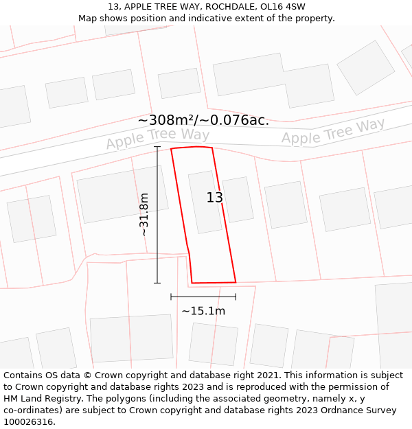 13, APPLE TREE WAY, ROCHDALE, OL16 4SW: Plot and title map