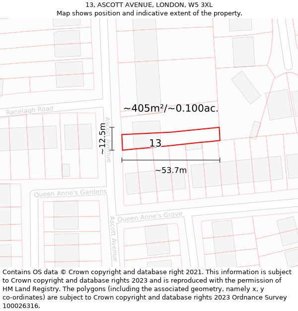 13, ASCOTT AVENUE, LONDON, W5 3XL: Plot and title map