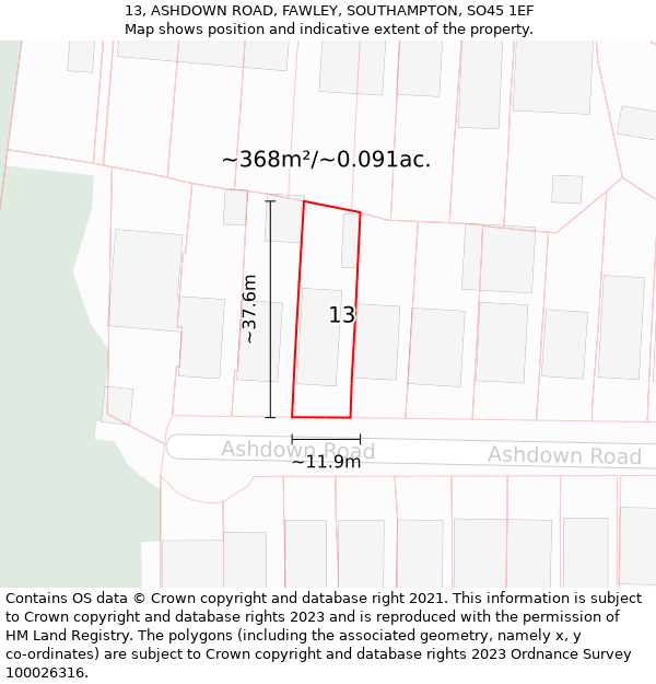 13, ASHDOWN ROAD, FAWLEY, SOUTHAMPTON, SO45 1EF: Plot and title map