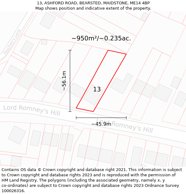 13, ASHFORD ROAD, BEARSTED, MAIDSTONE, ME14 4BP: Plot and title map