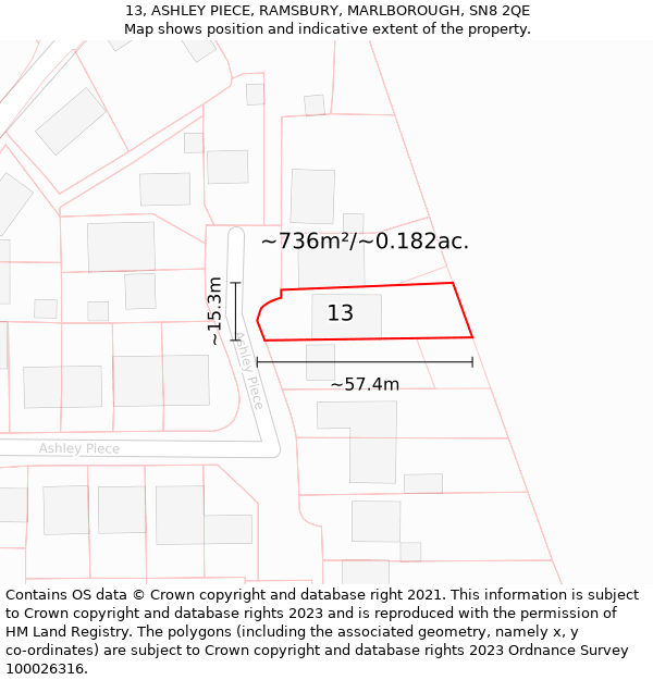 13, ASHLEY PIECE, RAMSBURY, MARLBOROUGH, SN8 2QE: Plot and title map