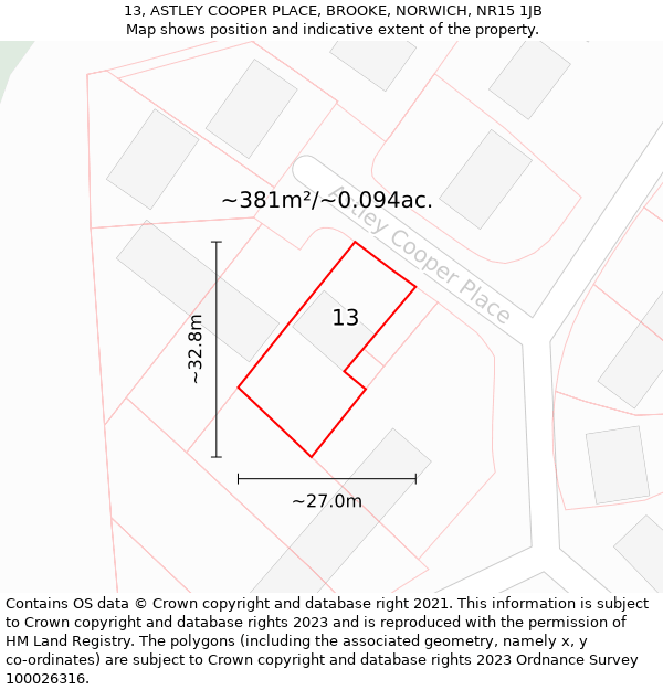 13, ASTLEY COOPER PLACE, BROOKE, NORWICH, NR15 1JB: Plot and title map