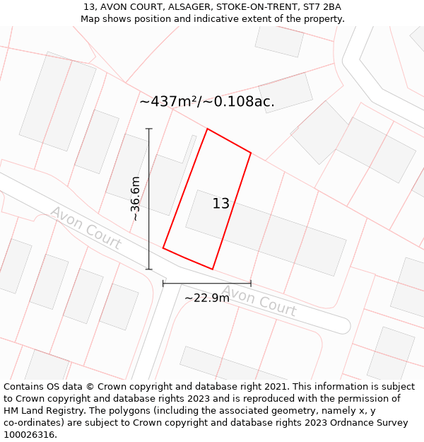 13, AVON COURT, ALSAGER, STOKE-ON-TRENT, ST7 2BA: Plot and title map