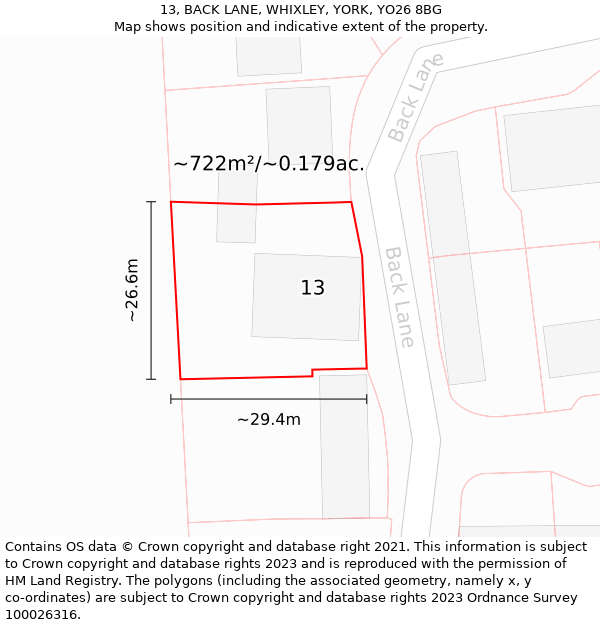 13, BACK LANE, WHIXLEY, YORK, YO26 8BG: Plot and title map