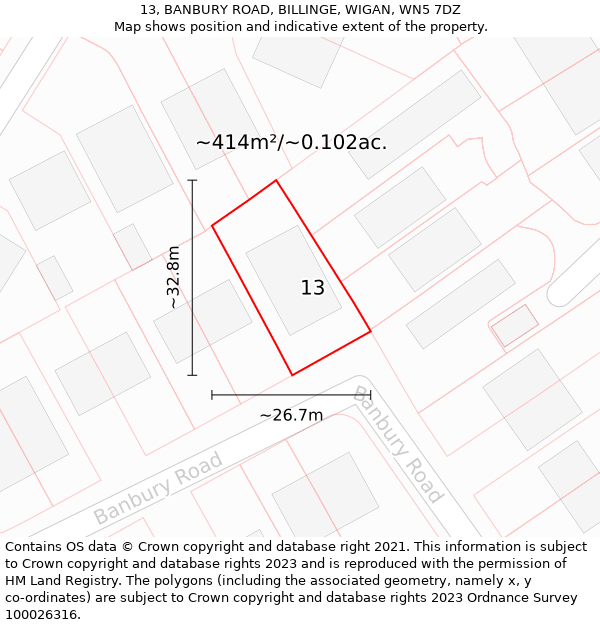 13, BANBURY ROAD, BILLINGE, WIGAN, WN5 7DZ: Plot and title map