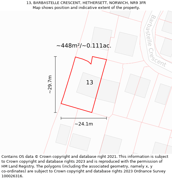 13, BARBASTELLE CRESCENT, HETHERSETT, NORWICH, NR9 3FR: Plot and title map