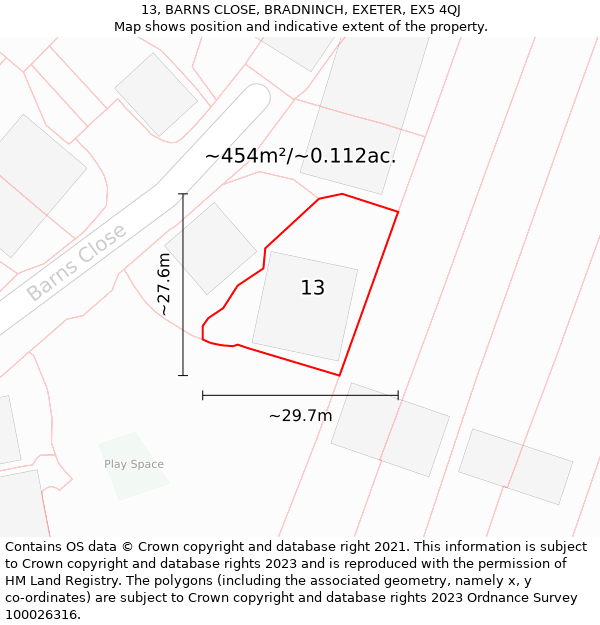 13, BARNS CLOSE, BRADNINCH, EXETER, EX5 4QJ: Plot and title map