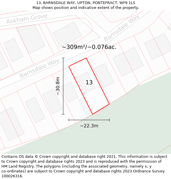 13, BARNSDALE WAY, UPTON, PONTEFRACT, WF9 1LS: Plot and title map