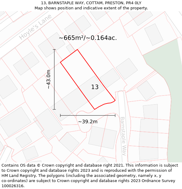 13, BARNSTAPLE WAY, COTTAM, PRESTON, PR4 0LY: Plot and title map