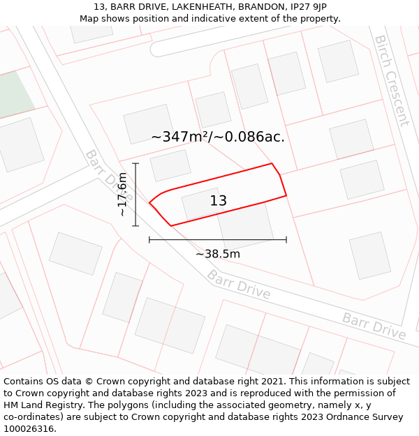 13, BARR DRIVE, LAKENHEATH, BRANDON, IP27 9JP: Plot and title map