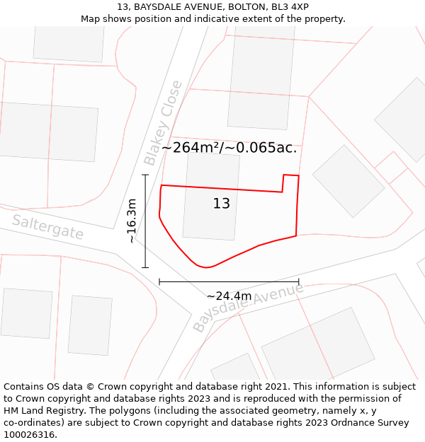 13, BAYSDALE AVENUE, BOLTON, BL3 4XP: Plot and title map