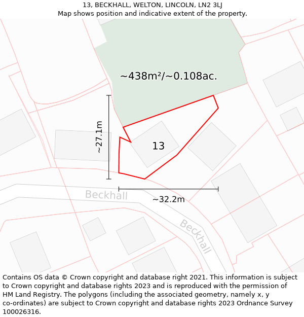 13, BECKHALL, WELTON, LINCOLN, LN2 3LJ: Plot and title map