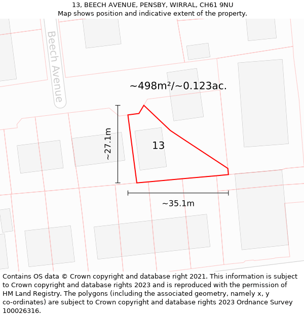 13, BEECH AVENUE, PENSBY, WIRRAL, CH61 9NU: Plot and title map
