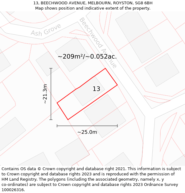 13, BEECHWOOD AVENUE, MELBOURN, ROYSTON, SG8 6BH: Plot and title map