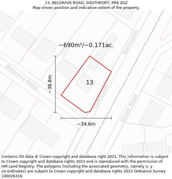 13, BELGRAVE ROAD, SOUTHPORT, PR8 2DZ: Plot and title map