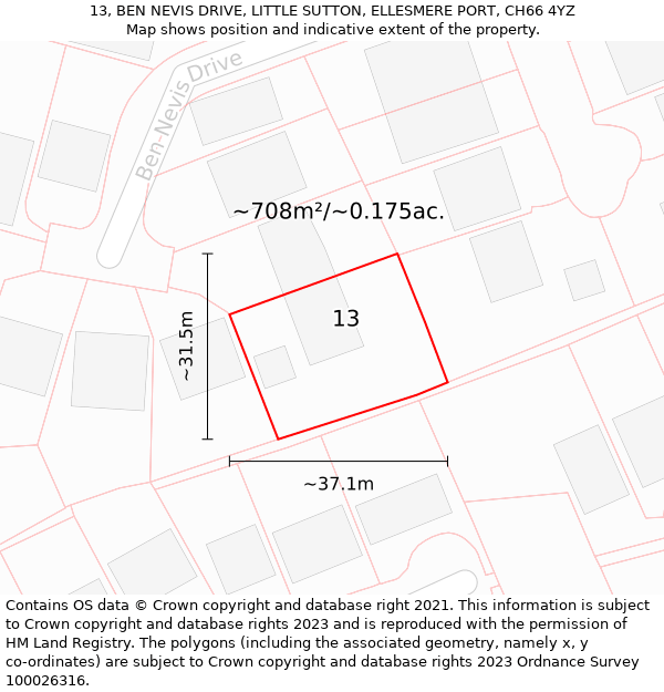 13, BEN NEVIS DRIVE, LITTLE SUTTON, ELLESMERE PORT, CH66 4YZ: Plot and title map