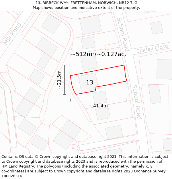 13, BIRBECK WAY, FRETTENHAM, NORWICH, NR12 7LG: Plot and title map