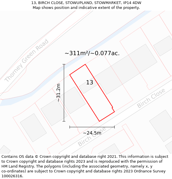 13, BIRCH CLOSE, STOWUPLAND, STOWMARKET, IP14 4DW: Plot and title map