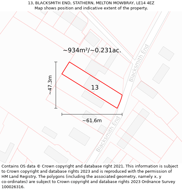 13, BLACKSMITH END, STATHERN, MELTON MOWBRAY, LE14 4EZ: Plot and title map