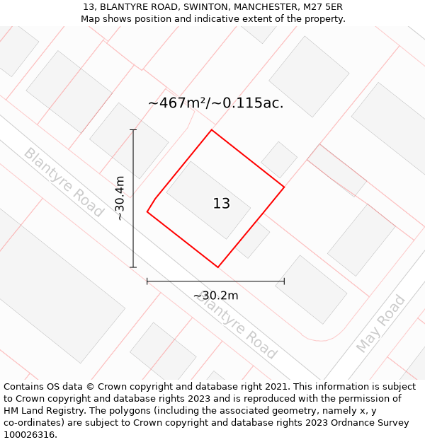 13, BLANTYRE ROAD, SWINTON, MANCHESTER, M27 5ER: Plot and title map