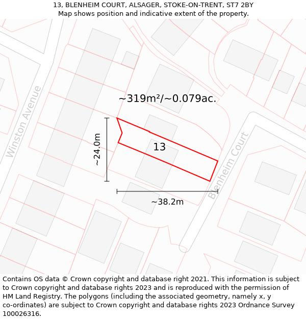 13, BLENHEIM COURT, ALSAGER, STOKE-ON-TRENT, ST7 2BY: Plot and title map