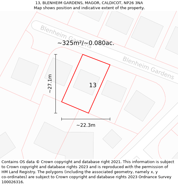 13, BLENHEIM GARDENS, MAGOR, CALDICOT, NP26 3NA: Plot and title map