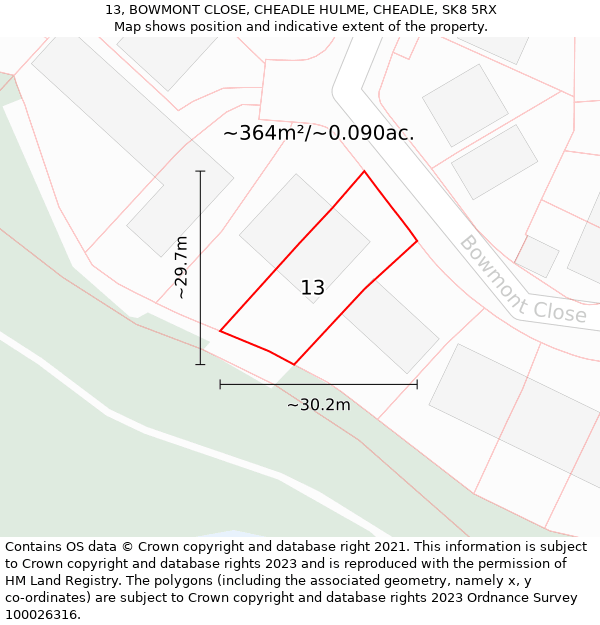 13, BOWMONT CLOSE, CHEADLE HULME, CHEADLE, SK8 5RX: Plot and title map