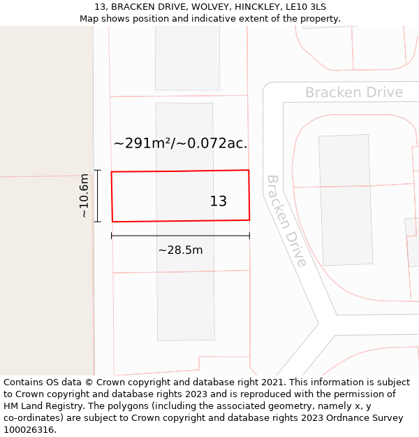 13, BRACKEN DRIVE, WOLVEY, HINCKLEY, LE10 3LS: Plot and title map