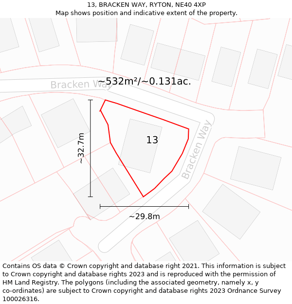 13, BRACKEN WAY, RYTON, NE40 4XP: Plot and title map