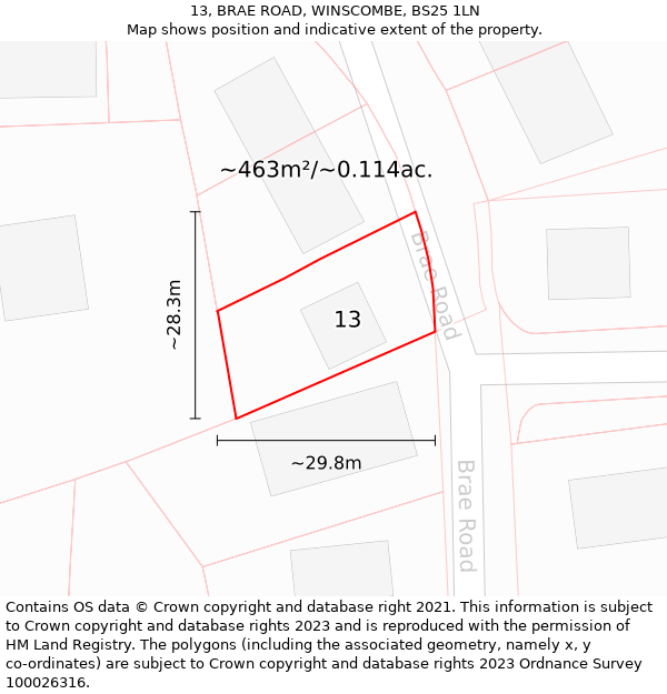 13, BRAE ROAD, WINSCOMBE, BS25 1LN: Plot and title map