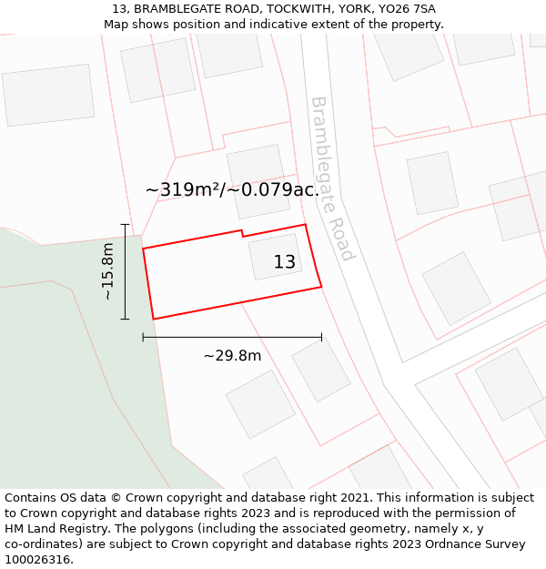 13, BRAMBLEGATE ROAD, TOCKWITH, YORK, YO26 7SA: Plot and title map