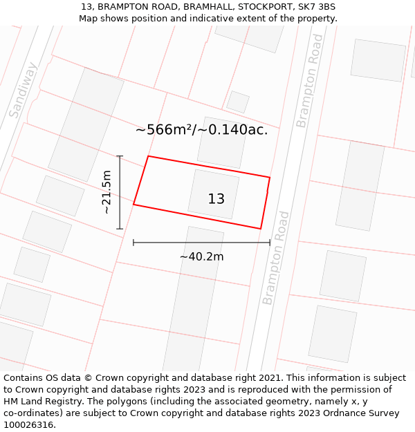 13, BRAMPTON ROAD, BRAMHALL, STOCKPORT, SK7 3BS: Plot and title map