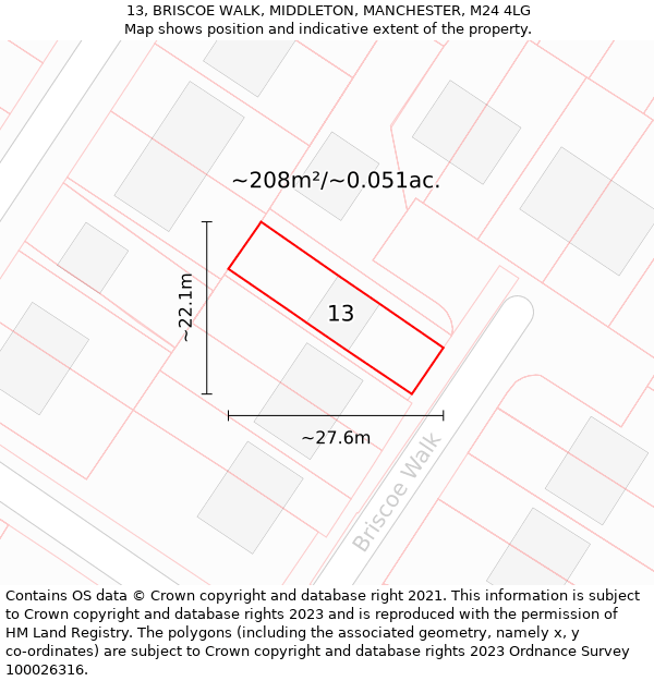 13, BRISCOE WALK, MIDDLETON, MANCHESTER, M24 4LG: Plot and title map