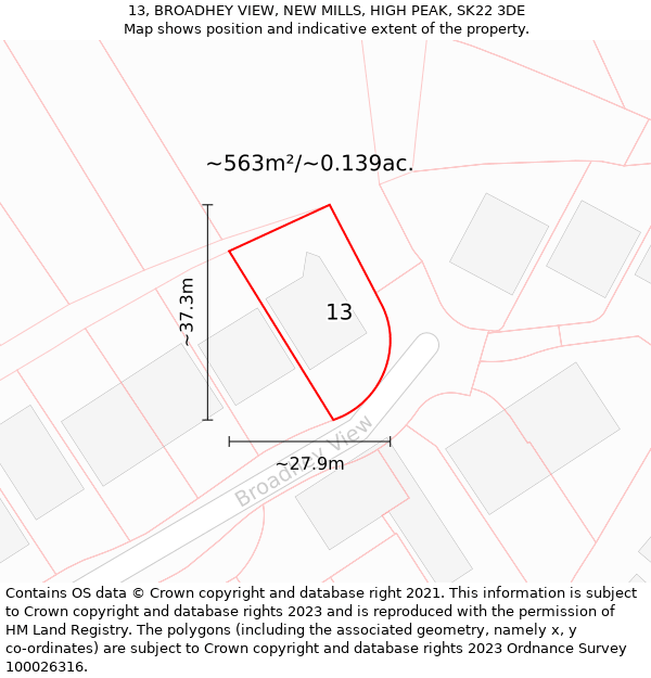 13, BROADHEY VIEW, NEW MILLS, HIGH PEAK, SK22 3DE: Plot and title map