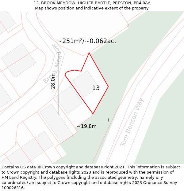 13, BROOK MEADOW, HIGHER BARTLE, PRESTON, PR4 0AA: Plot and title map