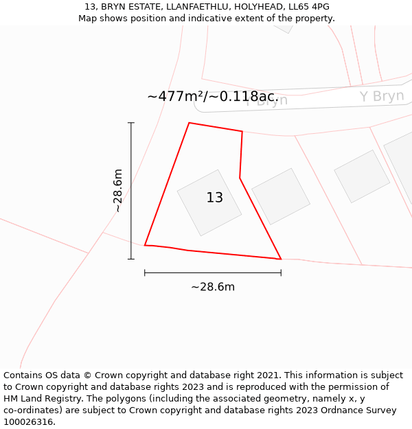 13, BRYN ESTATE, LLANFAETHLU, HOLYHEAD, LL65 4PG: Plot and title map