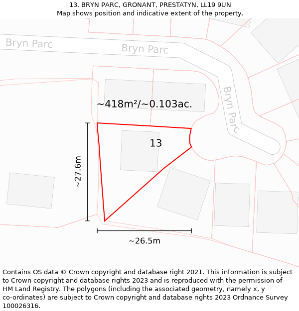 13, BRYN PARC, GRONANT, PRESTATYN, LL19 9UN: Plot and title map