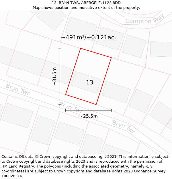 13, BRYN TWR, ABERGELE, LL22 8DD: Plot and title map