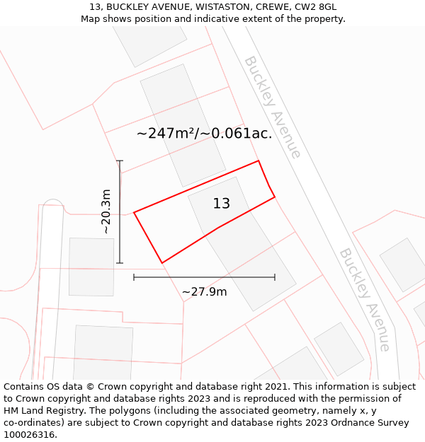 13, BUCKLEY AVENUE, WISTASTON, CREWE, CW2 8GL: Plot and title map