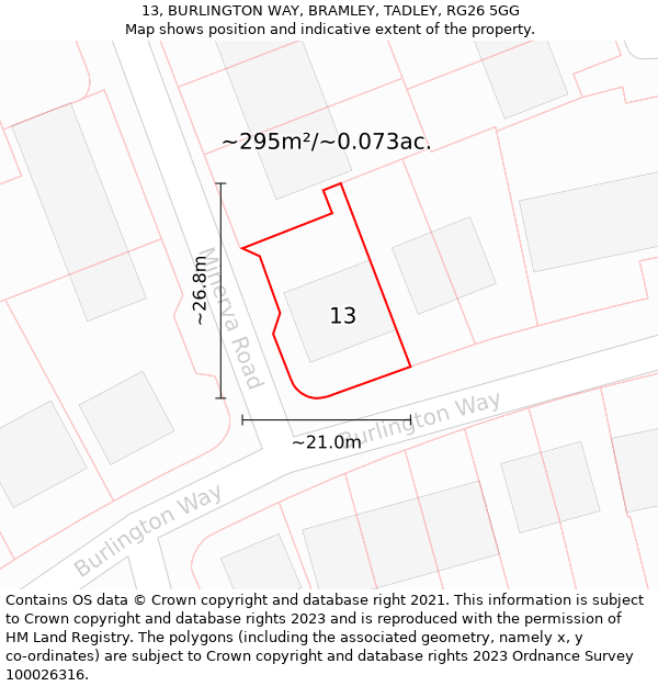 13, BURLINGTON WAY, BRAMLEY, TADLEY, RG26 5GG: Plot and title map