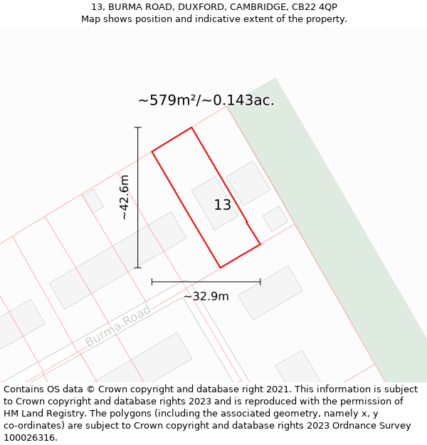 13, BURMA ROAD, DUXFORD, CAMBRIDGE, CB22 4QP: Plot and title map