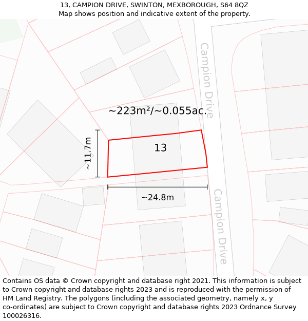 13, CAMPION DRIVE, SWINTON, MEXBOROUGH, S64 8QZ: Plot and title map